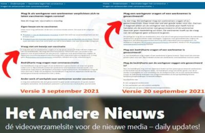 Sneaky: ‘Mag een werkgever vragen of je gevaccineerd bent?’ – Aanpassing website Rijksoverheid in beeld